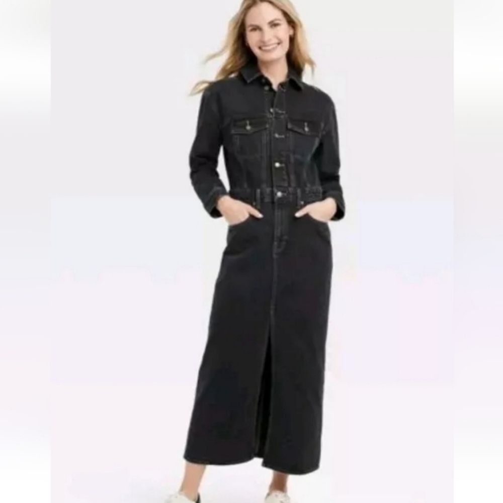 Women's Long Sleeve Denim Maxi Dress - Universal Thread Black Wash Size 12